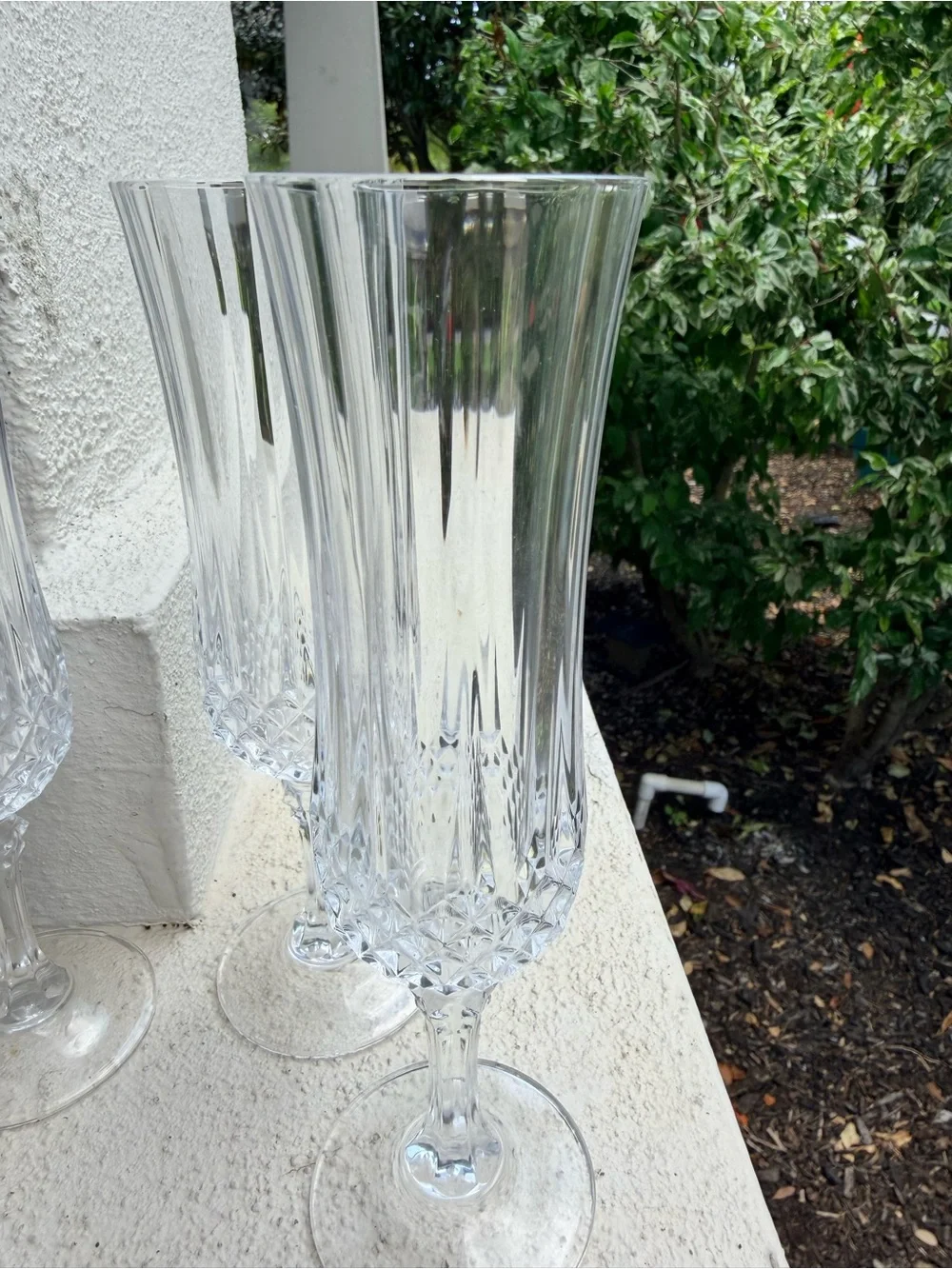 Set of 6 Clear Crystal Champagne Flutes Diamond Cut Optic Panel Stemware 8